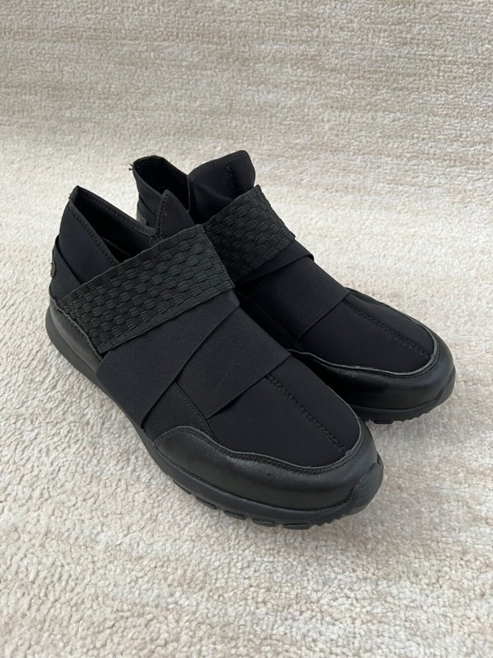 Bernie Mev Freedom Black Elastic Woven Cross Strap Slip On Sneakers Shoes 44 - Picture 4 of 12